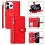 For iPhone 11 Pro Max POLA Love Multi-Card Slots Zipper Wallet Leather Phone Case(Red)