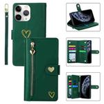 For iPhone 11 Pro Max POLA Love Multi-Card Slots Zipper Wallet Leather Phone Case(Dark Green)