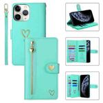 For iPhone 11 Pro Max POLA Love Multi-Card Slots Zipper Wallet Leather Phone Case(Light Green)