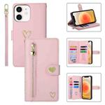 For iPhone 12 POLA Love Multi-Card Slots Zipper Wallet Leather Phone Case(Pink)