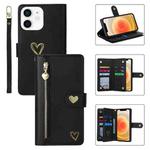 For iPhone 12 POLA Love Multi-Card Slots Zipper Wallet Leather Phone Case(Black)