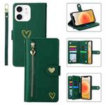 For iPhone 12 POLA Love Multi-Card Slots Zipper Wallet Leather Phone Case(Dark Green)