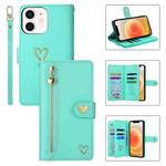 For iPhone 12 POLA Love Multi-Card Slots Zipper Wallet Leather Phone Case(Light Green)
