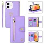 For iPhone 12 POLA Love Multi-Card Slots Zipper Wallet Leather Phone Case(Purple)