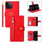 For iPhone 12 Pro POLA Love Multi-Card Slots Zipper Wallet Leather Phone Case(Red)