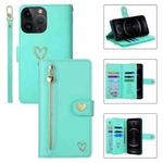 For iPhone 12 Pro POLA Love Multi-Card Slots Zipper Wallet Leather Phone Case(Light Green)