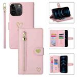 For iPhone 12 Pro Max POLA Love Multi-Card Slots Zipper Wallet Leather Phone Case(Pink)