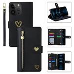 For iPhone 12 Pro Max POLA Love Multi-Card Slots Zipper Wallet Leather Phone Case(Black)