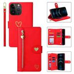 For iPhone 12 Pro Max POLA Love Multi-Card Slots Zipper Wallet Leather Phone Case(Red)