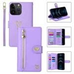 For iPhone 12 Pro Max POLA Love Multi-Card Slots Zipper Wallet Leather Phone Case(Purple)