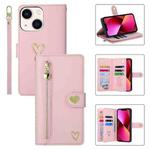 For iPhone 13 POLA Love Multi-Card Slots Zipper Wallet Leather Phone Case(Pink)