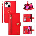 For iPhone 13 POLA Love Multi-Card Slots Zipper Wallet Leather Phone Case(Red)
