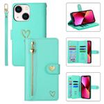 For iPhone 13 POLA Love Multi-Card Slots Zipper Wallet Leather Phone Case(Light Green)