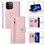 For iPhone 13 Pro POLA Love Multi-Card Slots Zipper Wallet Leather Phone Case(Pink)