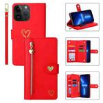 For iPhone 13 Pro POLA Love Multi-Card Slots Zipper Wallet Leather Phone Case(Red)