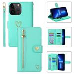 For iPhone 13 Pro POLA Love Multi-Card Slots Zipper Wallet Leather Phone Case(Light Green)