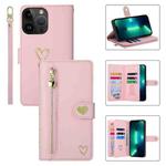 For iPhone 13 Pro Max POLA Love Multi-Card Slots Zipper Wallet Leather Phone Case(Pink)