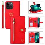 For iPhone 13 Pro Max POLA Love Multi-Card Slots Zipper Wallet Leather Phone Case(Red)