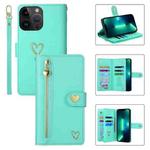 For iPhone 13 Pro Max POLA Love Multi-Card Slots Zipper Wallet Leather Phone Case(Light Green)