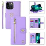 For iPhone 13 Pro Max POLA Love Multi-Card Slots Zipper Wallet Leather Phone Case(Purple)