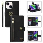 For iPhone 14 POLA Love Multi-Card Slots Zipper Wallet Leather Phone Case(Black)