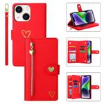 For iPhone 14 POLA Love Multi-Card Slots Zipper Wallet Leather Phone Case(Red)