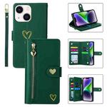 For iPhone 14 POLA Love Multi-Card Slots Zipper Wallet Leather Phone Case(Dark Green)