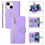 For iPhone 14 POLA Love Multi-Card Slots Zipper Wallet Leather Phone Case(Purple)