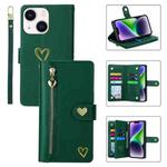 For iPhone 14 Plus POLA Love Multi-Card Slots Zipper Wallet Leather Phone Case(Dark Green)