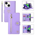 For iPhone 14 Plus POLA Love Multi-Card Slots Zipper Wallet Leather Phone Case(Purple)