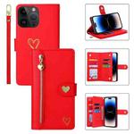 For iPhone 14 Pro POLA Love Multi-Card Slots Zipper Wallet Leather Phone Case(Red)