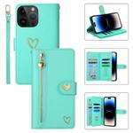 For iPhone 14 Pro POLA Love Multi-Card Slots Zipper Wallet Leather Phone Case(Light Green)