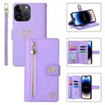 For iPhone 14 Pro POLA Love Multi-Card Slots Zipper Wallet Leather Phone Case(Purple)