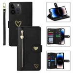 For iPhone 14 Pro Max POLA Love Multi-Card Slots Zipper Wallet Leather Phone Case(Black)