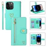For iPhone 14 Pro Max POLA Love Multi-Card Slots Zipper Wallet Leather Phone Case(Light Green)