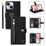 For iPhone 15 POLA Love Multi-Card Slots Zipper Wallet Leather Phone Case(Black)