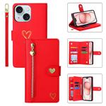 For iPhone 15 POLA Love Multi-Card Slots Zipper Wallet Leather Phone Case(Red)