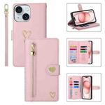 For iPhone 15 Plus POLA Love Multi-Card Slots Zipper Wallet Leather Phone Case(Pink)