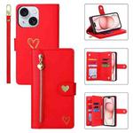 For iPhone 15 Plus POLA Love Multi-Card Slots Zipper Wallet Leather Phone Case(Red)