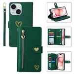 For iPhone 15 Plus POLA Love Multi-Card Slots Zipper Wallet Leather Phone Case(Dark Green)