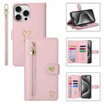 For iPhone 15 Pro POLA Love Multi-Card Slots Zipper Wallet Leather Phone Case(Pink)