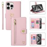 For iPhone 15 Pro Max POLA Love Multi-Card Slots Zipper Wallet Leather Phone Case(Pink)