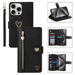 For iPhone 15 Pro Max POLA Love Multi-Card Slots Zipper Wallet Leather Phone Case(Black)