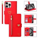 For iPhone 15 Pro Max POLA Love Multi-Card Slots Zipper Wallet Leather Phone Case(Red)