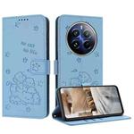 For Realme 12 Pro+ / 12 Pro Embossed Kitten Phone Leather Case with Lanyard(Blue)