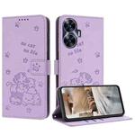 For Realme C55 Embossed Kitten Phone Leather Case with Lanyard(Purple)