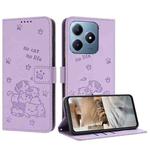 For Realme C63 / C61 / Note 60 Embossed Kitten Phone Leather Case with Lanyard(Purple)