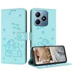 For Realme C63 / C61 / Note 60 Embossed Kitten Phone Leather Case with Lanyard(Mint Green)