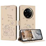 For Realme 14 Pro Embossed Kitten Phone Leather Case with Lanyard(Beige)