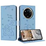 For Realme 14 Pro Embossed Kitten Phone Leather Case with Lanyard(Blue)
